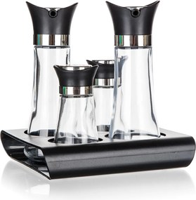 só- és borsszóró+olaj- és ecettartó üveg/PH, állvánnyal Kiváló (5 db)