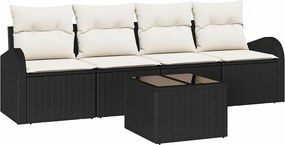 vidaXL Kerti Kanapé Szett Fekete 55 x 55 x 37 cm polirattan