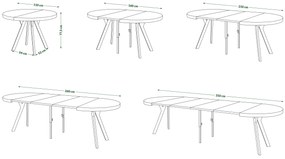 Mazzoni VITO Anyagminta Arany Tölgy/fekete lábak - LOFT/IPARI STÍLUSÚ 310 cm-re BŐVÍTHETŐ NAGY KEREK ASZTAL Ø110 Y LÁBAKKAL
