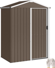 Outsunny fém kerti tároló — 1,18 m² (136 × 87 × 179 cm), tolóajtó, lejtős tető, kesztyűvel, barna | Aosom