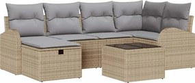 vidaXL Kerti Kanapé Szett párnával tárolóval 7 pcs Bézs Poli rattan