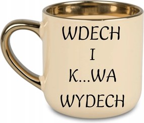 Elegáns bögre „Belégzés és k...kilégzés” arany rant és fül 400 Krémszínű