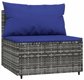 2 db szürke polyrattan kerti középső kanapé párnákkal