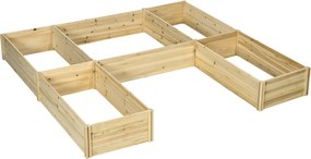 Outsunny Fa magaságyás moduláris kerti ágyás szett 5 db kültéri növényláda állítható forma U L T zöldség fűszernövény virág termesztéshez alj nélküli