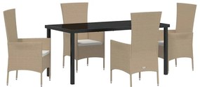 vidaXL Kert étkező szett párnával 5 pcs Bézs polirattan