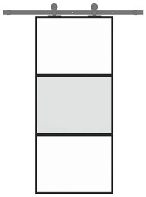 Fekete edzett üveg és alumínium tolóajtó 90 x 205 cm