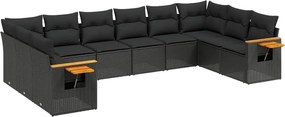 vidaXL 10 részes fekete polyrattan kerti ülőgarnitúra párnákkal