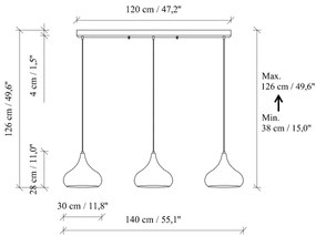 Elegáns MUBA kábelre függesztett csillár 3xE27/40W/230V, rézszínű