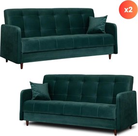 2 db-os szett, ágyazható kanapé zöld színben, velúr kárpittal TIVOLI