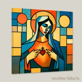 Szűz Mária szent szív falikép – Modern vallásos harmónia 40x40cm