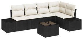 Kerti Kanapé Szett 6 pcs Fekete polirattan