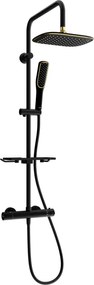Mexen KT49 fali beépíthető zuhanykészlet esőztető fejjel és termosztátos csappal, fekete/arany - 771504993-75