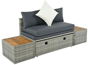 Kerti rattan szett DEBRA, szürke/természetes/krém