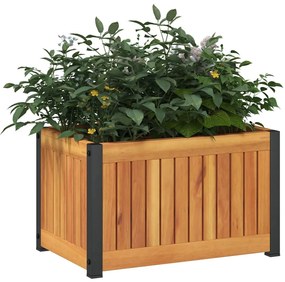 tömör akácfa és acél kerti virágtartó 45 x 30 x 27,5 cm