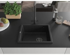 Mexen Pedro, gránit mosogató 560x460x200 mm, 1 kamrás, fekete, fekete szifonnal, 6508561000-77-B