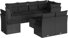 vidaXL 9 részes fekete polyrattan kerti ülőgarnitúra párnákkal