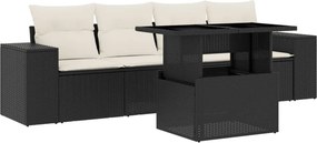 vidaXL 5 részes fekete polyrattan kerti kanapészett párnákkal