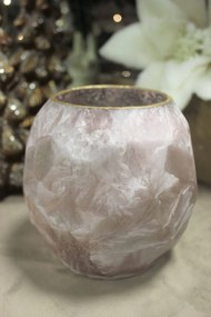 Rózsaszín fagyos üveg gyertyatartó 13cm
