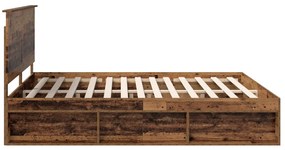 vidaXL Ágykeret fejtámlával Öreg fa 200 x 200 cm Tömör fenyőfa