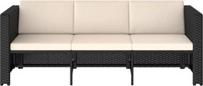 4-részes fekete polyrattan kerti bútorszett párnákkal