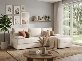 Kinyitható, kétoldalas L alakú ülőgarnitúra VENORIA SLIM 200x143 cm, krém + 2 párna AJÁNDÉKBA