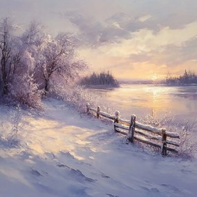 Vászonkép Canvas Tájkép Kilátás Nap Tél Hó Tó Jég 80x80