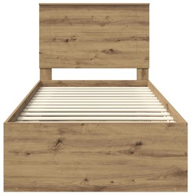 vidaXL Ágykeret fejtámlával Művészi tölgy 90 x 200 cm Tömör fenyőfa