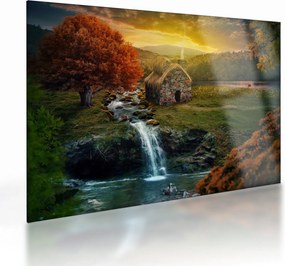 Egy ház képe egy mesebeli tájban (üvegen) (70x50 cm)