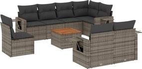 vidaXL 9 részes szürke polyrattan kerti ülőgarnitúra párnákkal