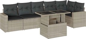 vidaXL 7 részes világosszürke polyrattan kerti ülőgarnitúra párnákkal