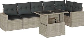 vidaXL 7 részes világosszürke polyrattan kerti ülőgarnitúra párnákkal