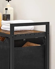 BERGEN ruháskosár polccal, 3x38l, fekete/barna SongmicsHome