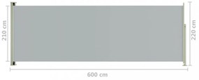 szürke behúzható oldalsó terasznapellenző 220 x 600 cm