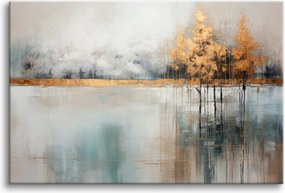 Vászonkép falikép hálószobába arany fák tó 80x120