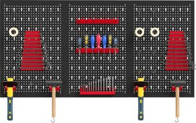 HOMCOM fali szerszámtároló rendszer 60 x 40 cm, 28 részes szerszámtartó akasztókkal és rekeszekkel, fekete/piros | Aosom