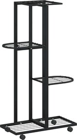 vidaXL 4 szintes fekete vas virágtartó állvány kerekekkel 44x23x80 cm