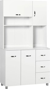 HOMCOM Modern Konyhai Kamra Konyhaszekrény 3 Fiókkal, 4 Ajtóval és Állítható Polcokkal - Segédbútor Étkezőhöz és Nappaliba 100x39.5x183.5 cm Fehér | A