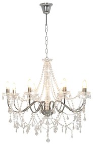 ezüstszínű csillár gyöngyökkel és 8 db E14 izzófoglalattal