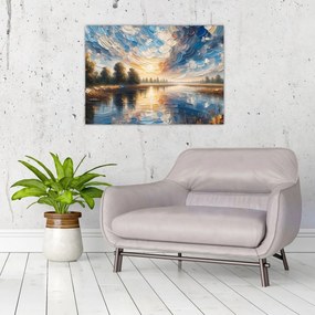 Üveg kép - Napfestmény a víz felett (70x50 cm)
