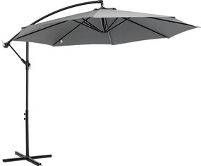 Outsunny Félkarú Napernyő Ø300 cm Dönthető Napernyő UV Védelemmel, Kézi Kurblis Napernyő Állvánnyal, Piac Napernyő Kert Napernyő Terasz Szürke | Aosom