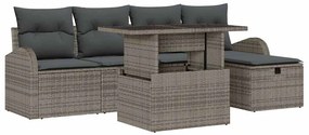 vidaXL Kerti Kanapé Szett párnával tárolóval 6 pcs Szürke Poli rattan