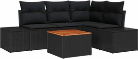vidaXL Kerti Kanapé Szett párnával 5 pcs Fekete polirattan