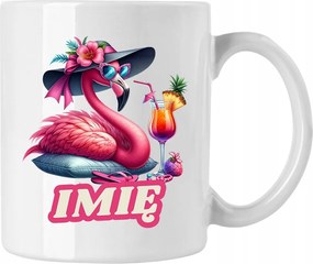 Ajándék bögre Rózsaszín Flamingó Név w2 Fehér 330ml