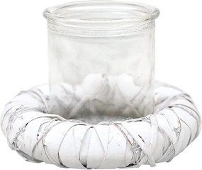 Fonott Üveg Gyertyatartó Fehér 20cm Teraszra Rattan Kert