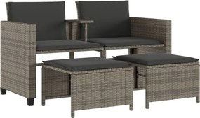 vidaXL 2 személyes szürke polyrattan kerti kanapé asztallal/székkel