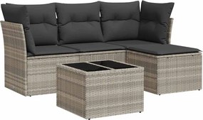 vidaXL 5 részes világosszürke polyrattan kerti ülőgarnitúra párnákkal