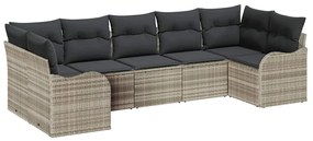 vidaXL Kerti Kanapé Szett párnával 7 pcs Világosszürke Poli rattan