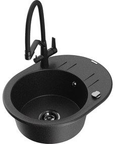 Mexen Kevin gránit mosogatótálca egykamrás Duo konyhai csappal, fekete/ezüst metál - 6517-73-671701-70-B