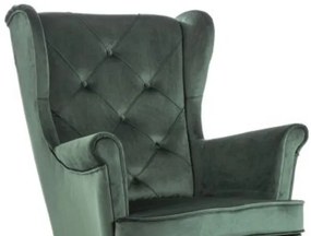 Fotel füles, zöld / wenge, LADY VELVET