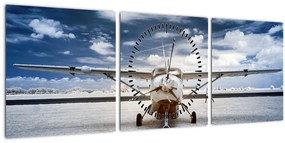 Egy motoros repülőgép képe (órával) (90x30 cm)